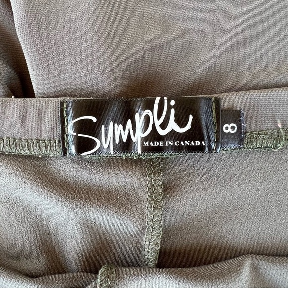 Sympli Canada Lagenlook Curved Hem Crop Pants Olive Green Stretch Size 8 GUC - Picture 9 of 11